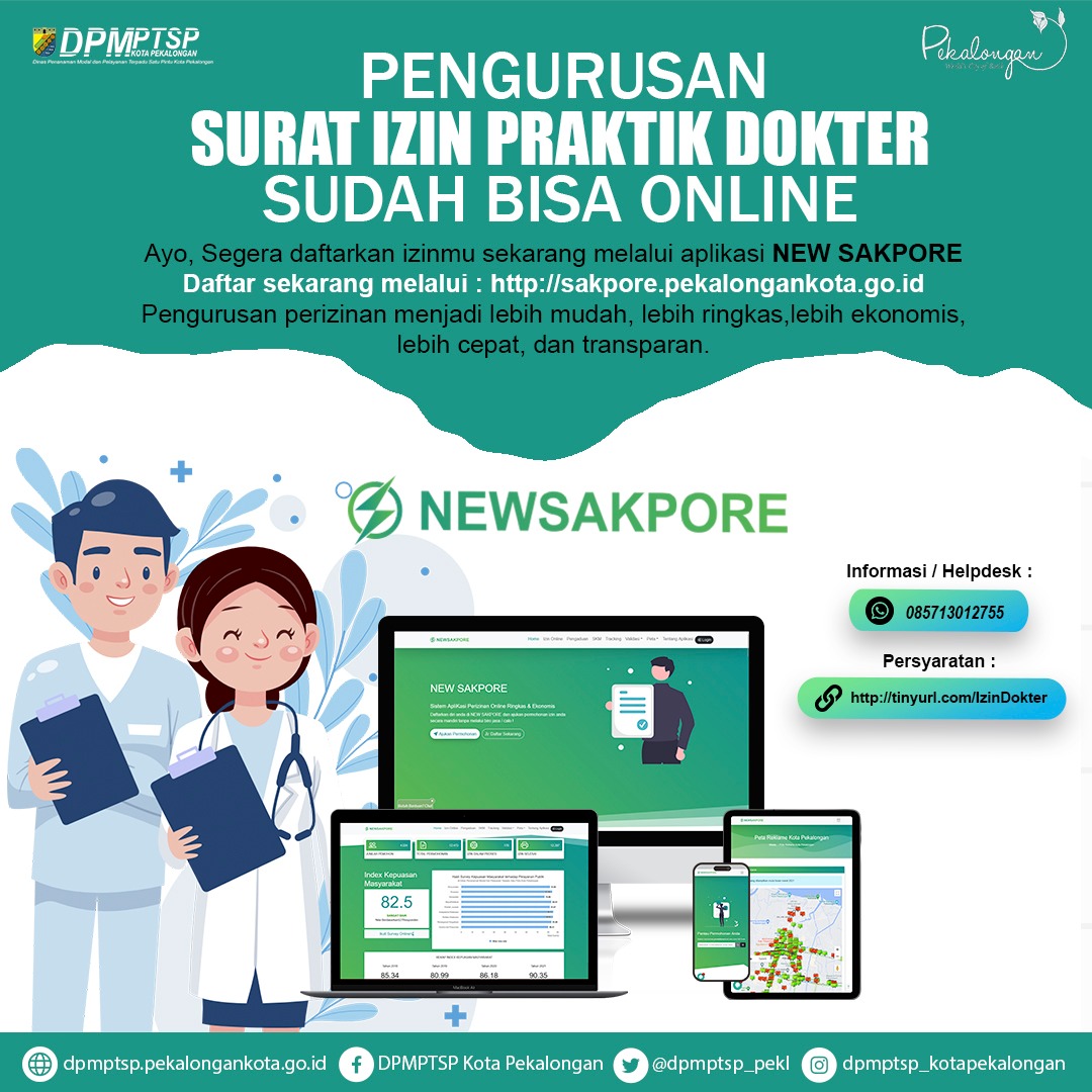 Pengurusan Surat Praktik Dokter Sudah Bisa Online di Aplikasi New Sakpore DPMPTSP Kota Pekalongan