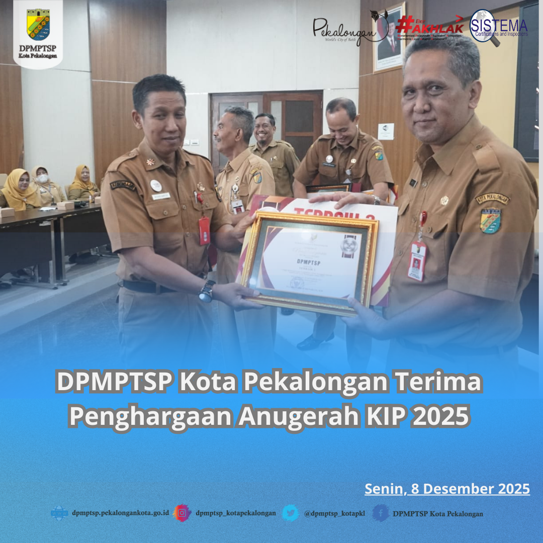 DPMPTSP Kota Pekalongan Terima Penghargaan Anugerah Keterbukaan Informasi Publik 2025