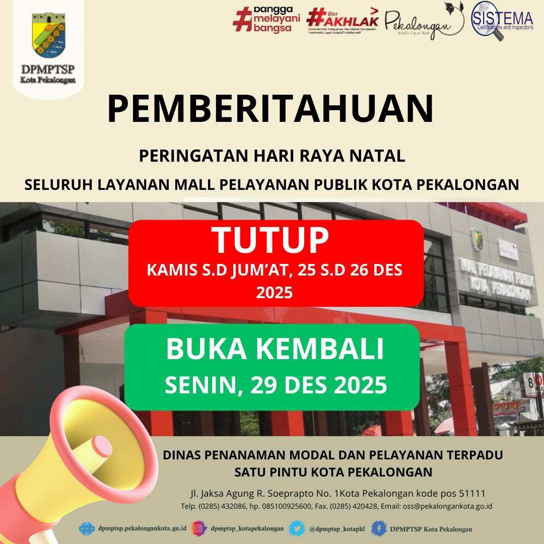 PENGUMUMAN LIBUR LAYANAN MPP KOTA PEKALONGAN